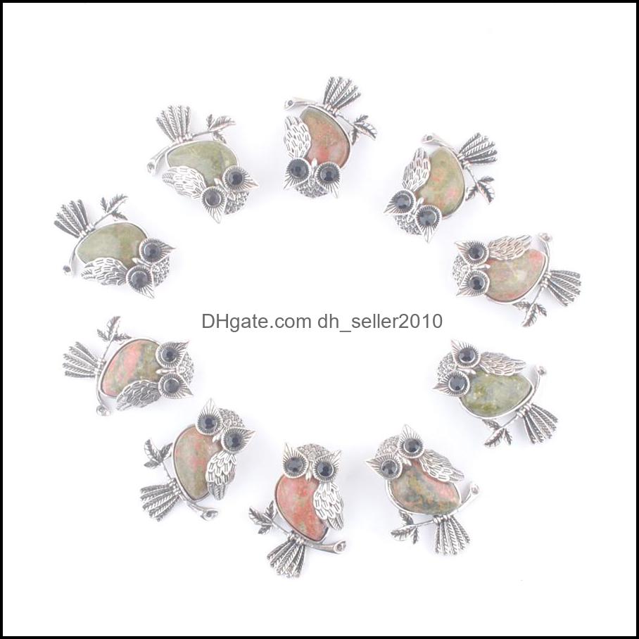 Pendant Necklaces Vintage Copper Plated Owl Cute Pendant Natural Unakite Jasper Gemstone Bead For Jewelry Making Necklac Dhseller2010 Dh10K