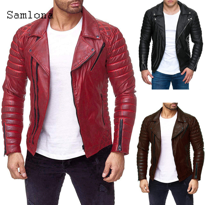 Men's Leather Faux Mens Pu Jackets Autumn Casual Motorcycle Jacket Biker Red Black Coats Pocket Zipper Overcoat Men Clothing 220913