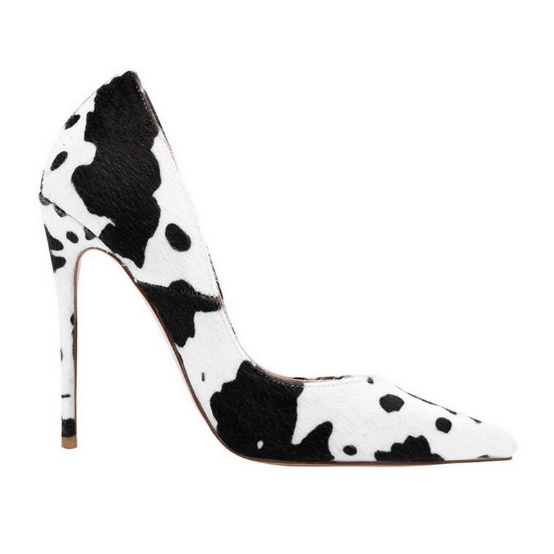 Spring Autumn New Stiletto Shoes Sexy High Heels Novel Special Cow Pattern Fashion Print Shoes Chemical Fiber Women039s Pu