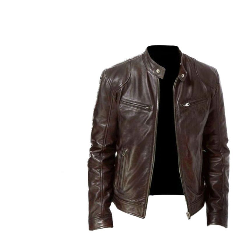 Men's Leather Faux Mens Fashion Leather Jacket Slim Fit Stand Collar PU Jacket Male Anti-wind Motorcycle Lapel Zipper Jackets Men 5XL 220913