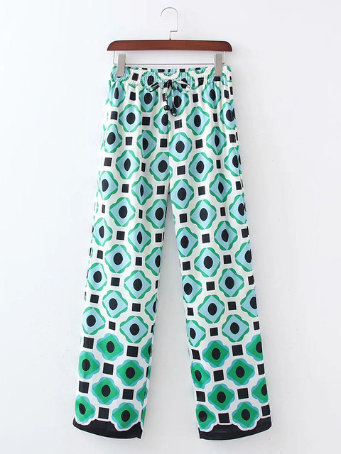 Women's Two Piece Pants xikom Summer Women Vintage Two-Piece Set Bohemia Print Loose Lapel Shirt Elastic High Waist Casual Trousers Pants Set 220