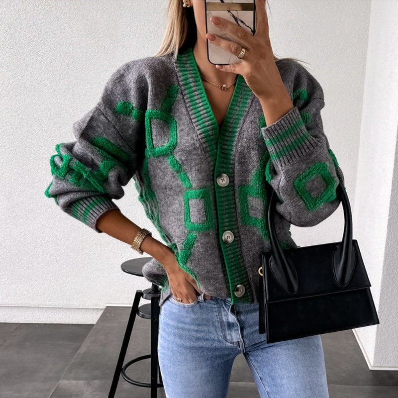Womens Sweaters Women Cardigan Green Striped Pink Knit Button Lady Cardigans Vneck Loose Casual Winter Fashion Knitted Coat 220913