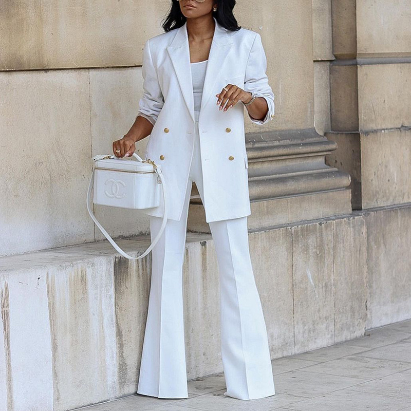 Women's Two Piece Pants Autumn Winter Women Blazer and Guard Pants Sets Two Pieces OL Single Breasted Jacket Formal Suit Straight Trousers Spring