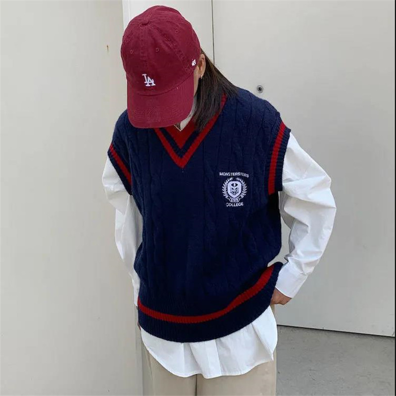 Women's Vests V-Neck Solid Sweater Women Sleeveless Casual Preppy Style SpringAutumn Knitted Sweater Vest Loose Pullover Vest Daily Female Top 22