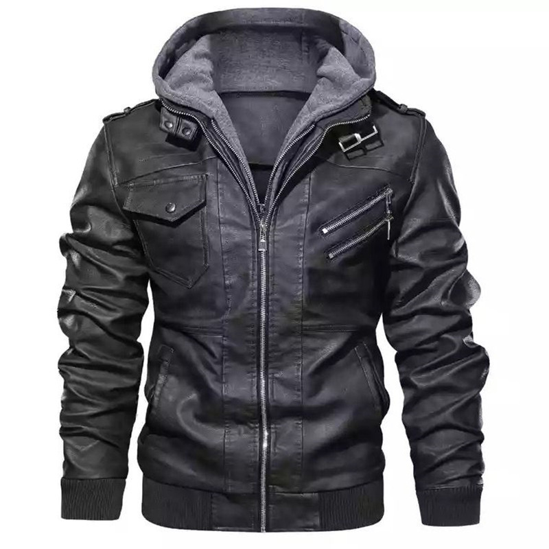 Men's Leather Faux Men Jackets PU Hooded Coats Mens Autumn Winter Motorcycle Biker Male European Size 220913
