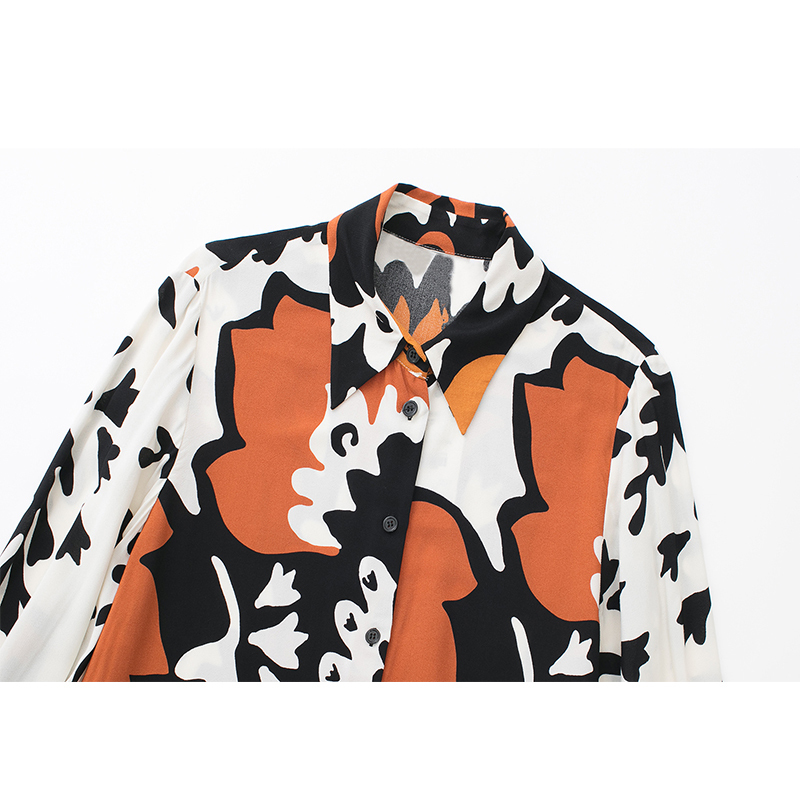 Women's Two Piece Pants Spring Women Vintage Long Sleeve Single-breasted Print Lapel Shirt Loose Mid Waist Pleated Trousers Two Piece Suit LY9756