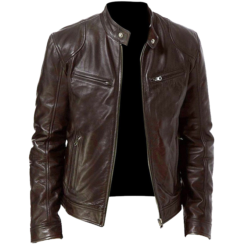 Men's Leather Faux Leather Mens Fashion Leather Jacket Slim Fit Stand Collar PU Jacket Male Anti-wind Motorcycle Lapel Diagonal Zipper Jackets Me