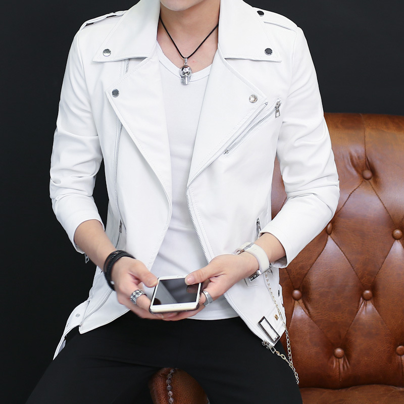 Men's Leather Faux men rivet leather coat lapels young handsome cultivate one's morality character inclined zipper fashion jacket 220913