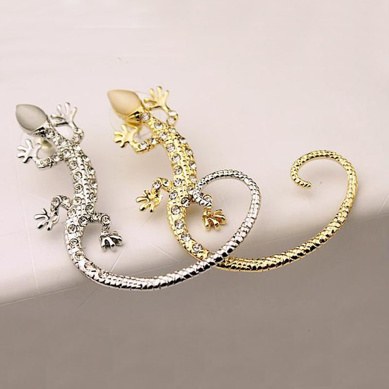 Punk Style Lizard Gecko Earring Cuff Ear Wrap Gold Silver Plated Austrian Crystal Ear Hook Clip for Women Men Nice Jewelry Gift Wholesale Price