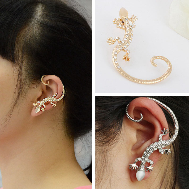 Punk Style Lizard Gecko Earring Cuff Ear Wrap Gold Silver Plated Austrian Crystal Ear Hook Clip for Women Men Nice Jewelry Gift Wholesale Price