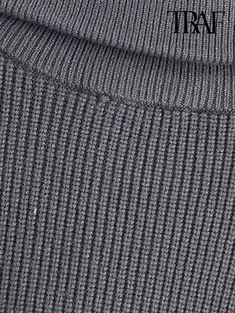 Women's Vests TRAF Women Fashion Front Zip Loose Striped Knit Vest Sweater Vintage High Neck Sleeveless Female Waistcoat Chic Tops 220913