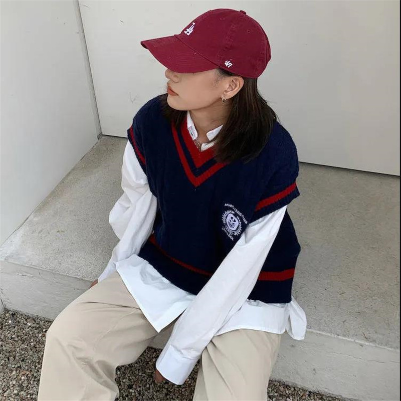 Women's Vests V-Neck Solid Sweater Women Sleeveless Casual Preppy Style SpringAutumn Knitted Sweater Vest Loose Pullover Vest Daily Female Top 22