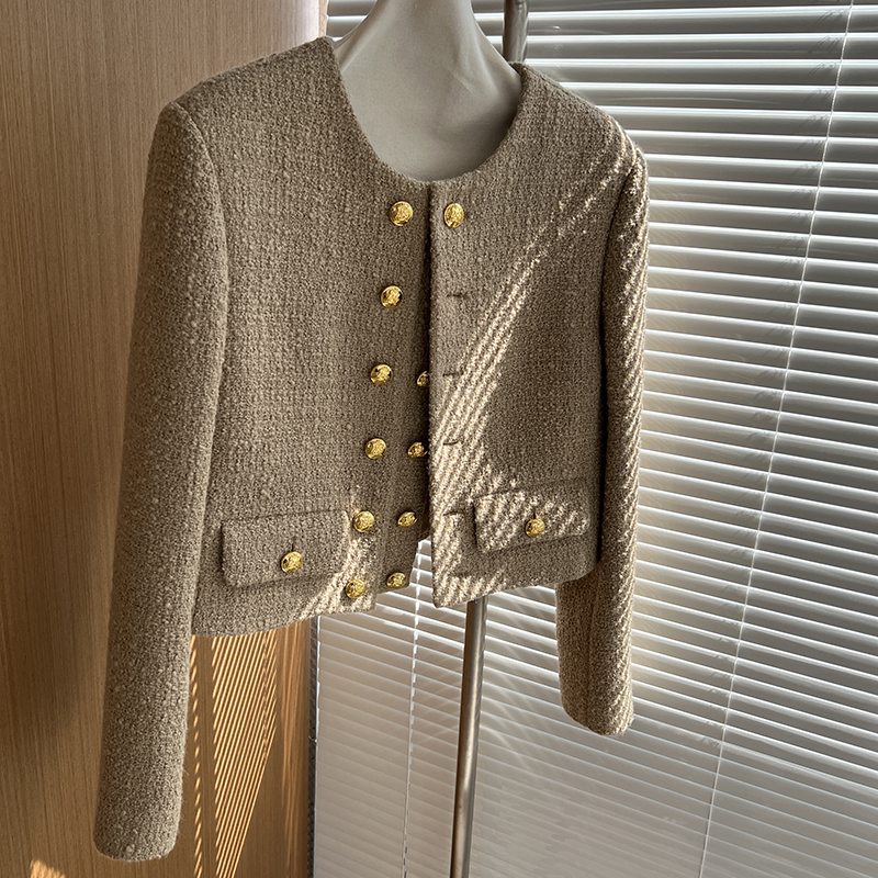 Women's Jackets Runway Tweed Fashion Small Fragrance Gold Double Breasted Wool Coat Woolen Jacket Casaco Outwear Top 220913