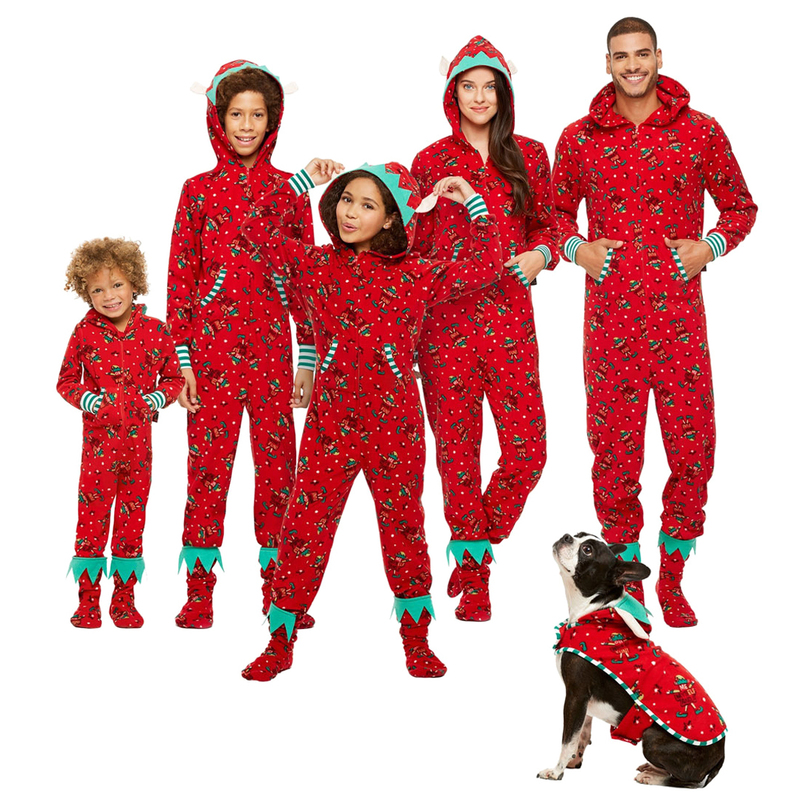 Family Matching Outfits Christmas Pajamas Set Mother Fahter Kids Matching Outfits Cute Soft Hooded Rompers Overalls Jumpsuits Xmas Family Look 220913