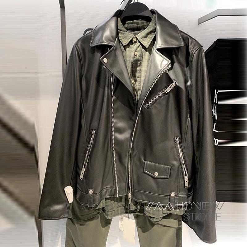 Men's Leather Faux Leather ZAAHO Spring Autumn Men Black Faux Leather Jacket Fashion Zipper Biker Coat Casual Solid Outwear Man 220913