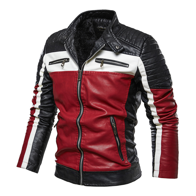 Men's Leather Faux Leather Men Yellow PU Leather Jacket Patchwork Biker Jackets Casual Zipper Coat Male Motorcycle Jacket Slim Fit Fur Lined Outw