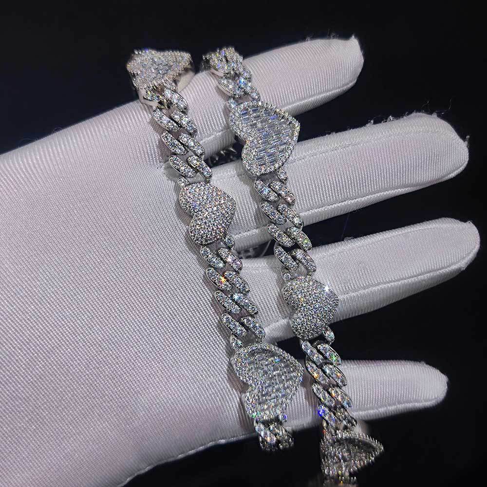 Hip Hop Tennis Chain Full Diamond Stone Heart Lover Cuban Link Lover Couple Necklace