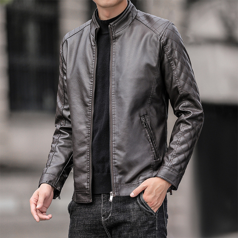 Men's Leather Faux Leather Spring Autumn Lightweight Pu Leather Jacket Men Biker Coat Fashion Stand Collar Slim Fit Thin Jacket Streetwear Punk S