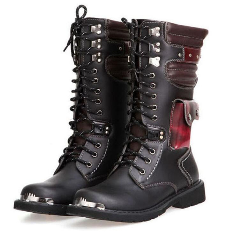 Boots Mens Leather Motorcycle Midcalf Military Combat Gothic Belt Punk Men Shoes Tactical Army Boot 220913