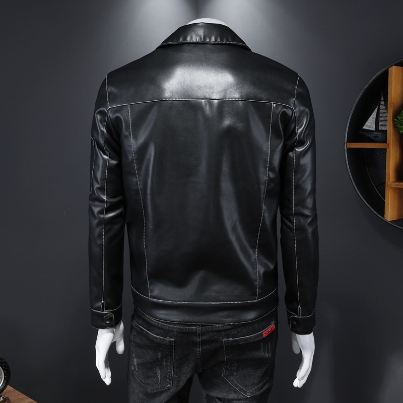Men's Leather Faux Spring and Autumn Casual Slim Jacket Long Sleeve Lapel Soft Large Pocket 220913