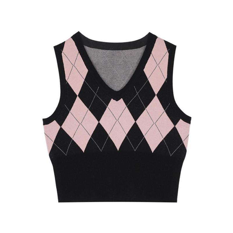 Women's Vests Vintage Plaid Sweater Vest Women V-neck Sleeveless Tank College Style Knitting Pullovers Tops for Daily 220913