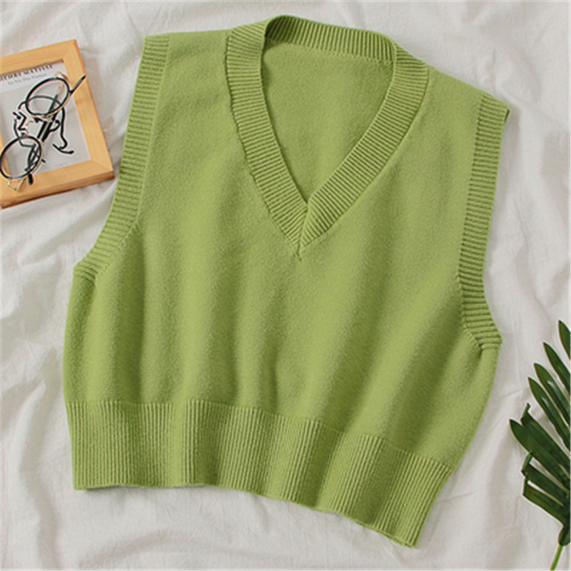 Women's Vests Fashion Autumn Women Sweater Korean Womens Elegant Student V-neck Pullover Loose Casual Knitting Tops Outerwear Vest PZ3410 220913