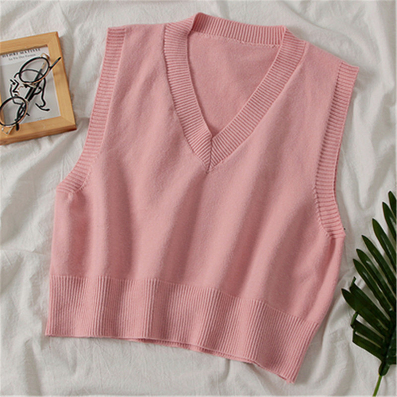 Women's Vests Fashion Autumn Women Sweater Korean Womens Elegant Student V-neck Pullover Loose Casual Knitting Tops Outerwear Vest PZ3410 220913