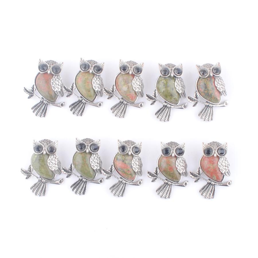 Pendant Necklaces Vintage Copper Plated Owl Cute Pendant Natural Unakite Jasper Gemstone Bead For Jewelry Making Necklac Dhseller2010 Dh10K
