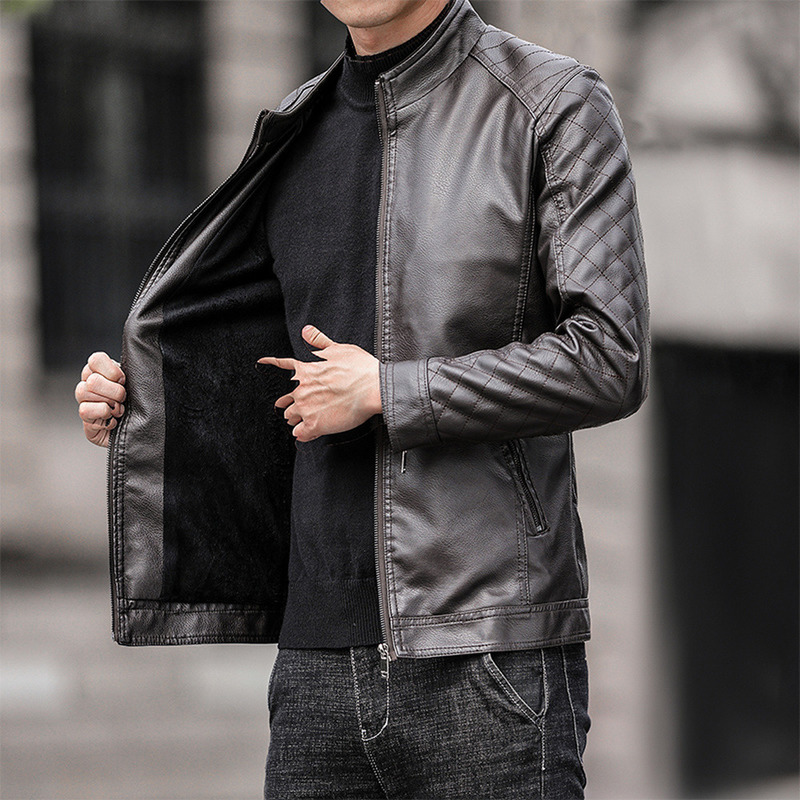 Men's Leather Faux Leather Spring Autumn Lightweight Pu Leather Jacket Men Biker Coat Fashion Stand Collar Slim Fit Thin Jacket Streetwear Punk S