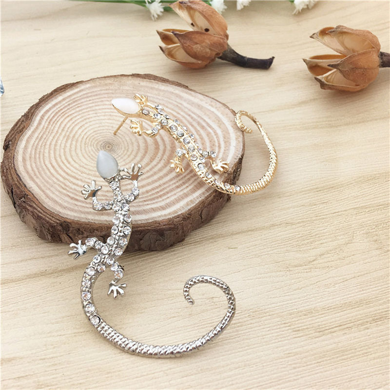 Punk Style Lizard Gecko Earring Cuff Ear Wrap Gold Silver Plated Austrian Crystal Ear Hook Clip for Women Men Nice Jewelry Gift Wholesale Price