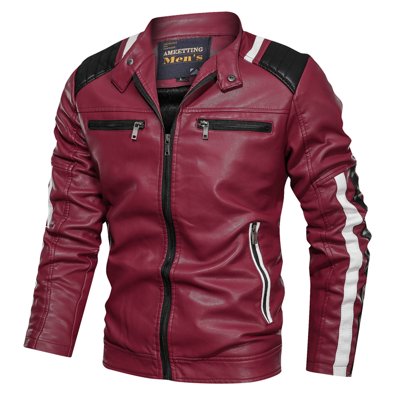 Men's Leather Faux Spliced Fleece Jacket Winter Autumn PU Motorcycle s Fashion Casual Slim Warm Bomber 220913