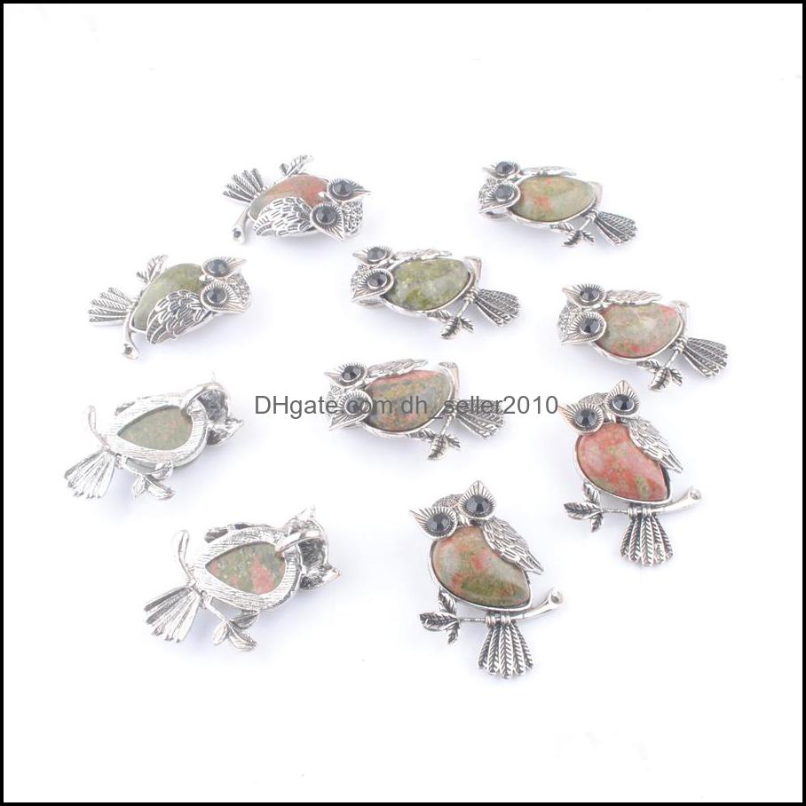 Pendant Necklaces Vintage Copper Plated Owl Cute Pendant Natural Unakite Jasper Gemstone Bead For Jewelry Making Necklac Dhseller2010 Dh10K