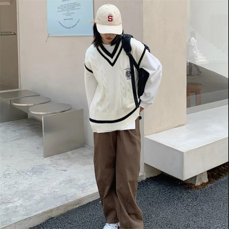 Women's Vests V-Neck Solid Sweater Women Sleeveless Casual Preppy Style SpringAutumn Knitted Sweater Vest Loose Pullover Vest Daily Female Top 22