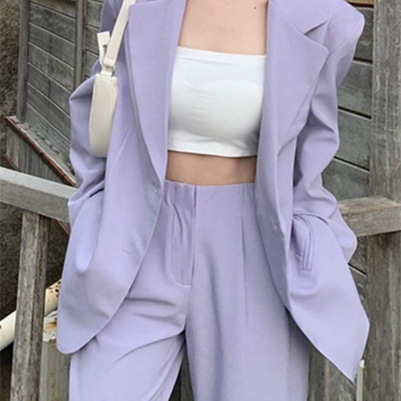 Women's Two Piece Pants Spring Summer Women Blazer Pantsuit Long Sleeve Jacket Pants Two Piece Set Female Fashion Business Casual Purple Trousers