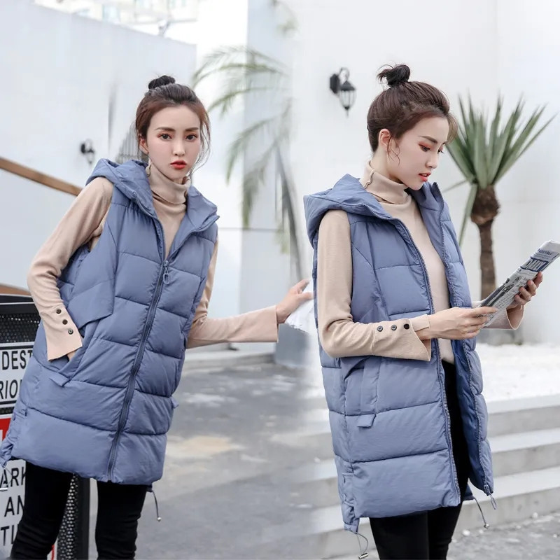 Women's Jackets Vest Down Cotton Autumn Winter Hooded Long Coat Sleeveless Loose Female Waistcoat Snow Wear 220913