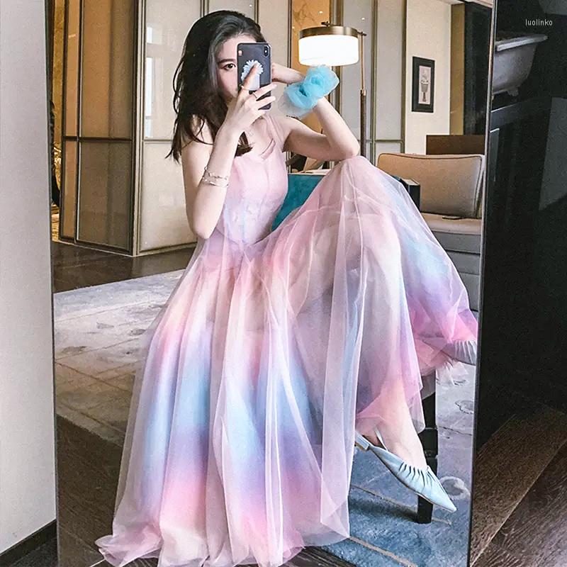 Casual Dresses Rainbow Mesh Sling Dress Female High Waist 2022 Summer Gradient Color Fairy Lace Cotton For Women Party, Pink
Casual Dresses Rainbow Mesh Sling Dress Female High Waist 2022 Summer Gradient Color Fairy Lace Cotton For Women Party, Pink