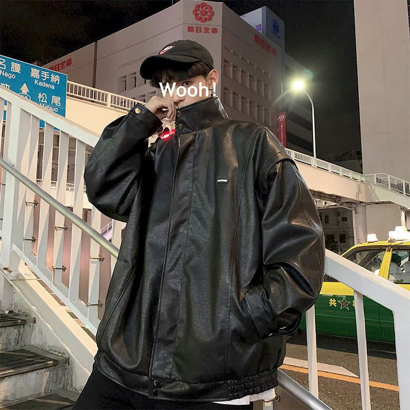 Men's Leather Faux jacket male Korean trend handsome chic motorcycle top leather coat Hong Kong style autumn spring high street 220913