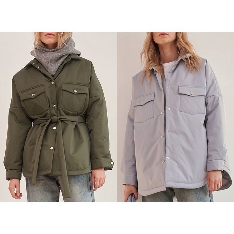 Women's Down Parkas RR Spring Turn Down Collar Parkas Women Fashion Tie Belt Coats Women Elegant Solid Front Pockets Cotton Jackets Female Ladies