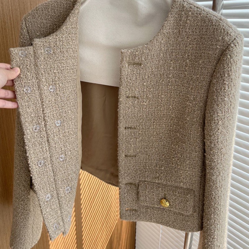 Women's Jackets Runway Tweed Fashion Small Fragrance Gold Double Breasted Wool Coat Woolen Jacket Casaco Outwear Top 220913