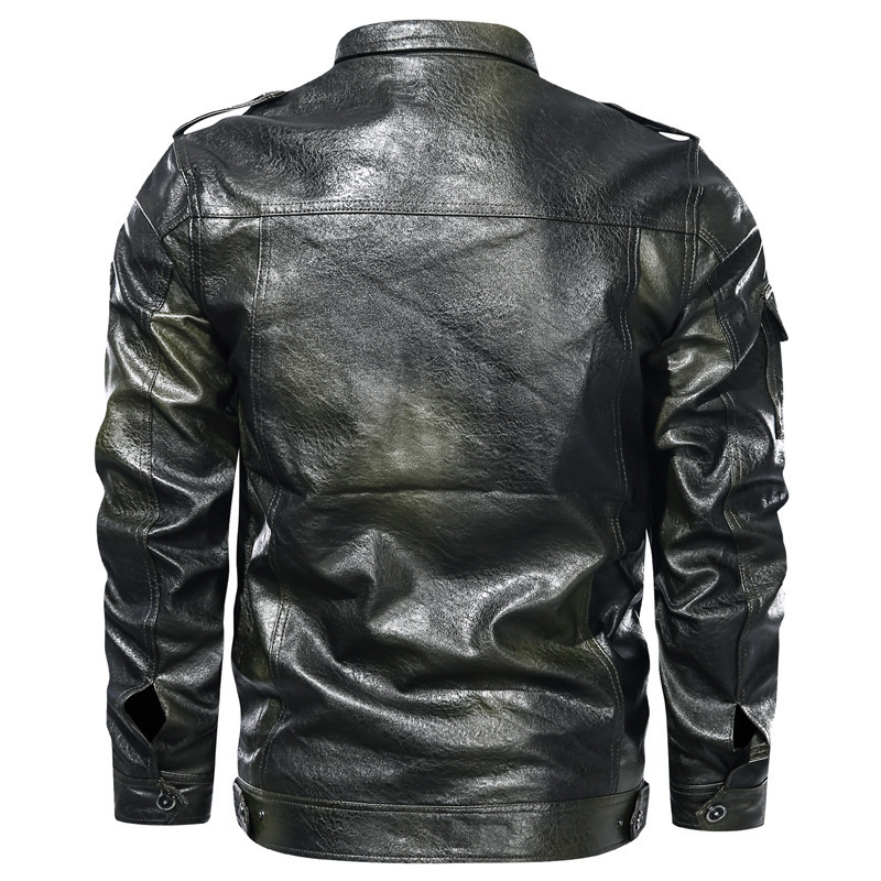 Men's Leather Faux Leather Men's Autumn and Winter Long-sleeved Solid Color Leather Jacket Large Size M-5XLpu Lapel Multi-pocket Motorcycle 
