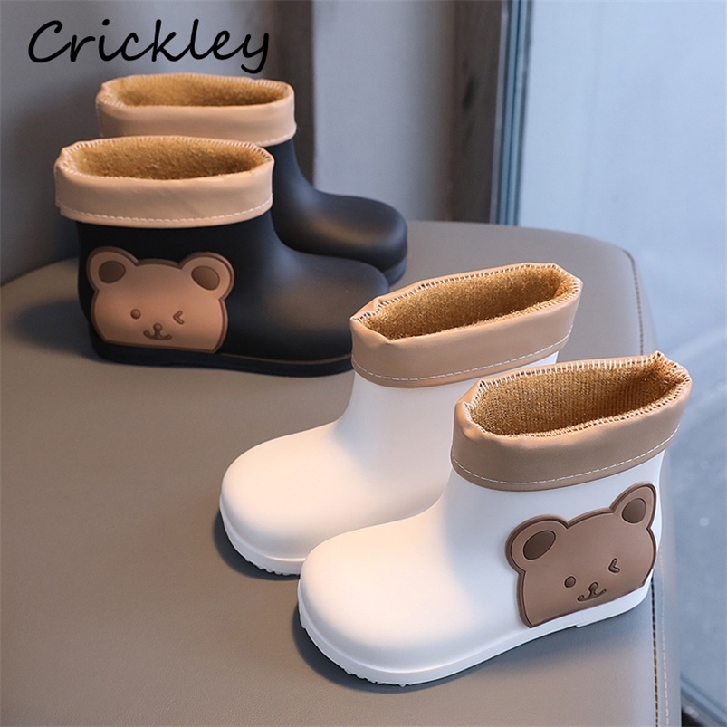 Boots Cute Cartoon Bear Children Rain Boots Fashion Soft Plush Warm Boys Girls Rainboots Waterproof PVC Anti Slip Kids Water Shoes 220913