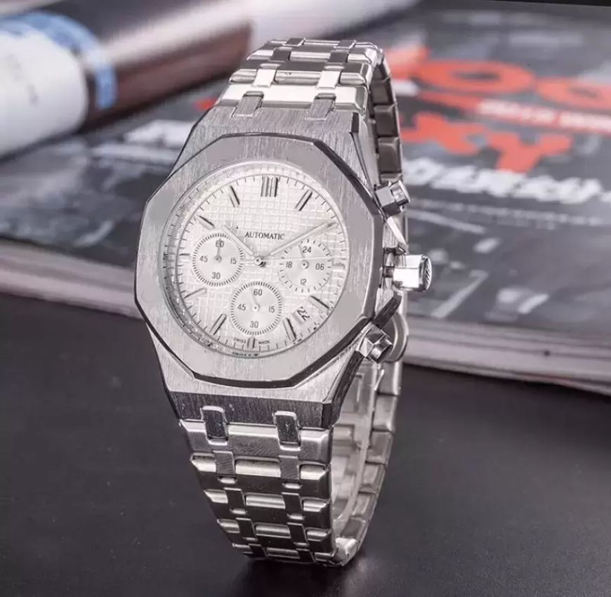 Fashion Silver Gold Men's AP Watches Stainless Steel Material Butterfly Buckle Quartz Watch Dial Diameter 43mm