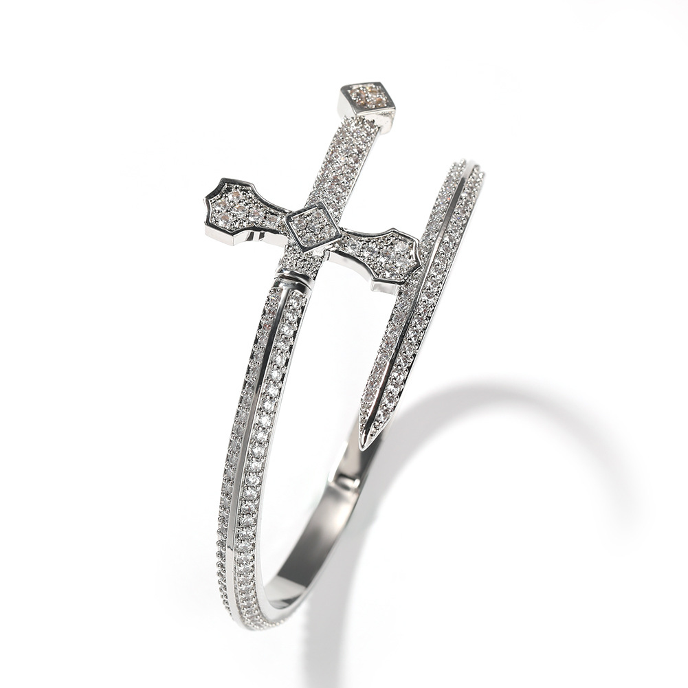 Hip Hop Sword of Justice Large Cross Bangle Bracelet Real Gold Plated Lover Couple Jewelry