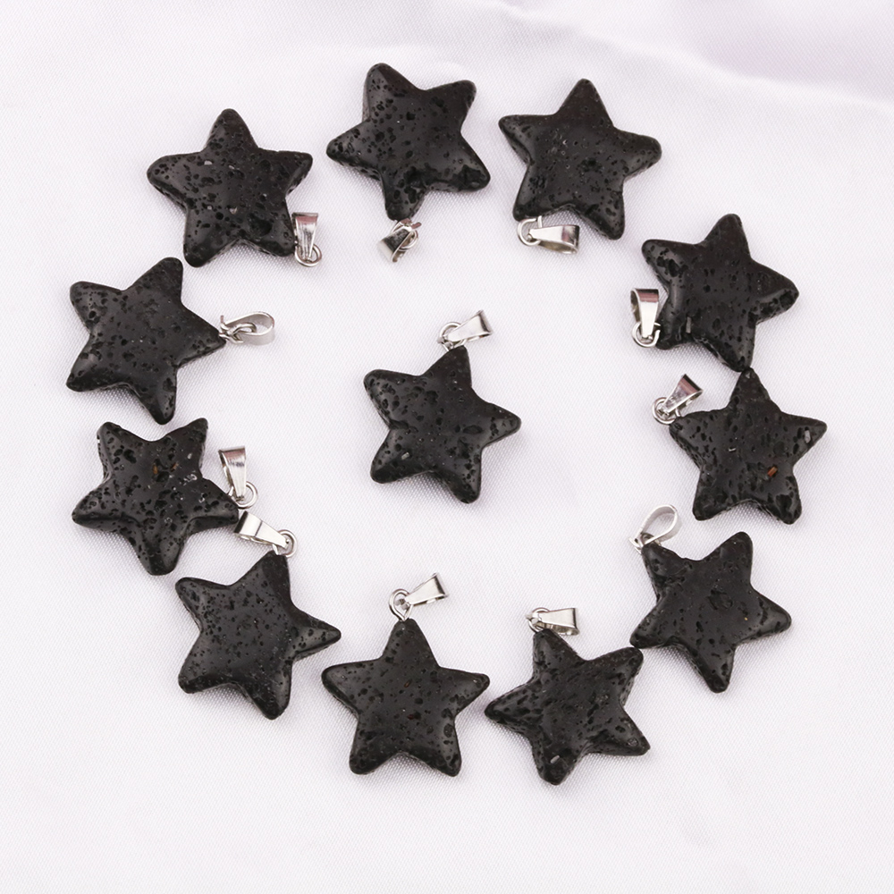 Natural stone Black Lava Stone Star Charms Aromatherapy Essential Oil Perfume Diffuser Pendant For DIY Necklace