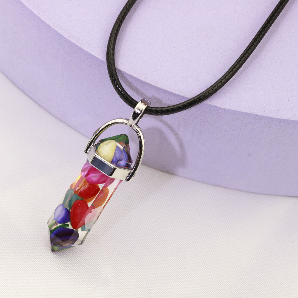 Resin Hexagonal Column Chakra Pendants Healing Crystal Necklaces Men Women Jewellry