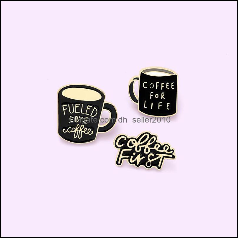 Pins Brooches Coffee Vintage Enamel Brooches Pin For Women Fashion Dress Coat Shirt Demin Metal Badges Black Color 6132 Q2 Drop Deli Dhk6B