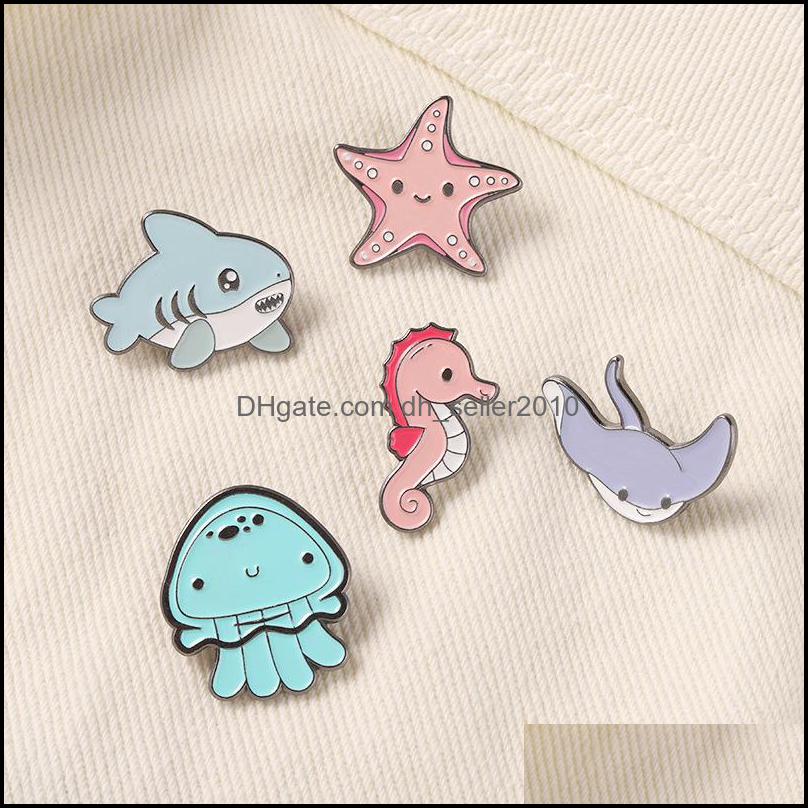 Pins Brooches Customized Enamel Pin Cartoon Alloy Badges Insignia Men Women Animal Bk Jewelry Jellyfish Hippos Starfish Whales Brooc Dhnfp