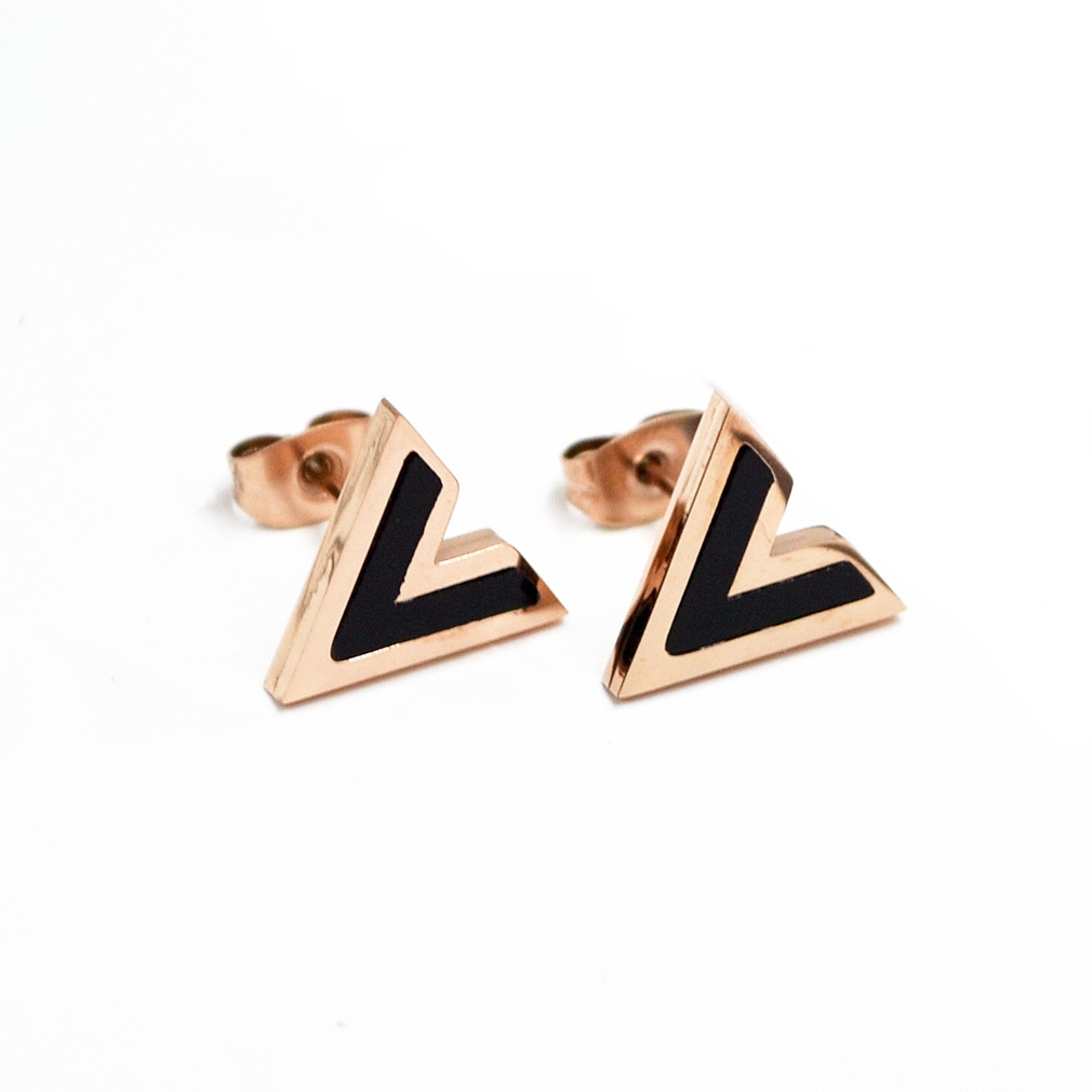 V Letter Studs Earrings for Women Black Rose Gold Fashion Design Titanium Steel Simple Statement Vintage 316L Stainless Steel Jewelry Never Fade Not A