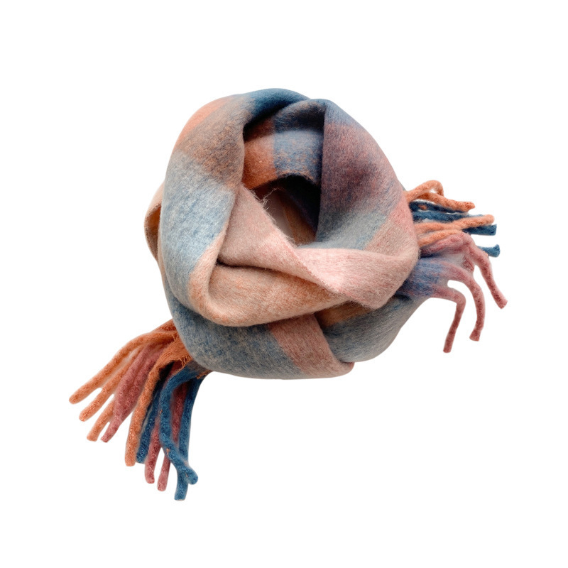 Scarves Winter Cashmere Plaid Tassels Shawl Love Thick Braid Rainbow Color Matching Scarf women 220914