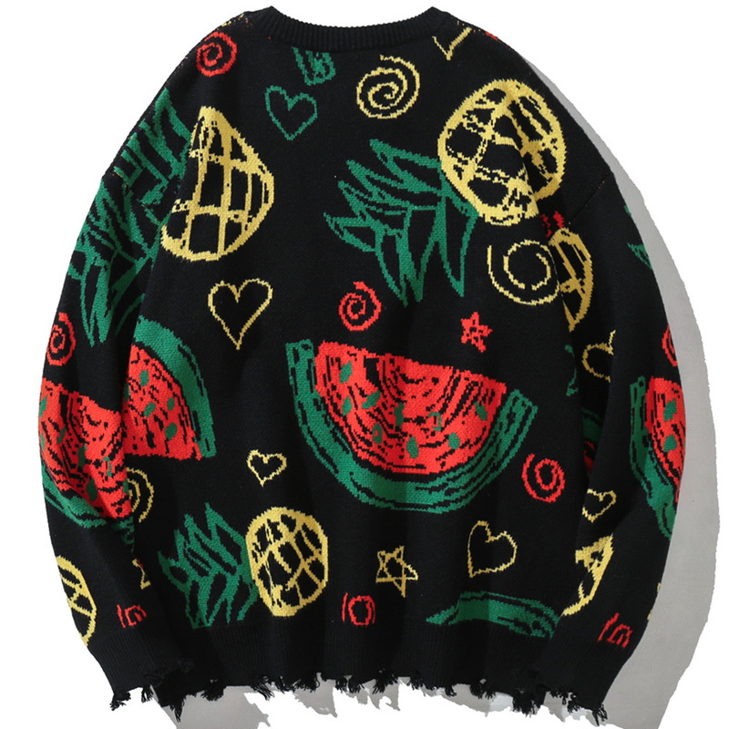 Men s Sweaters Hip Hop Sweater Men Colorful Pineapple Heart Graffiti O Neck Knitted Jumpers Casual Fashion Tops Couple Loose Cozy Streetwear 220913